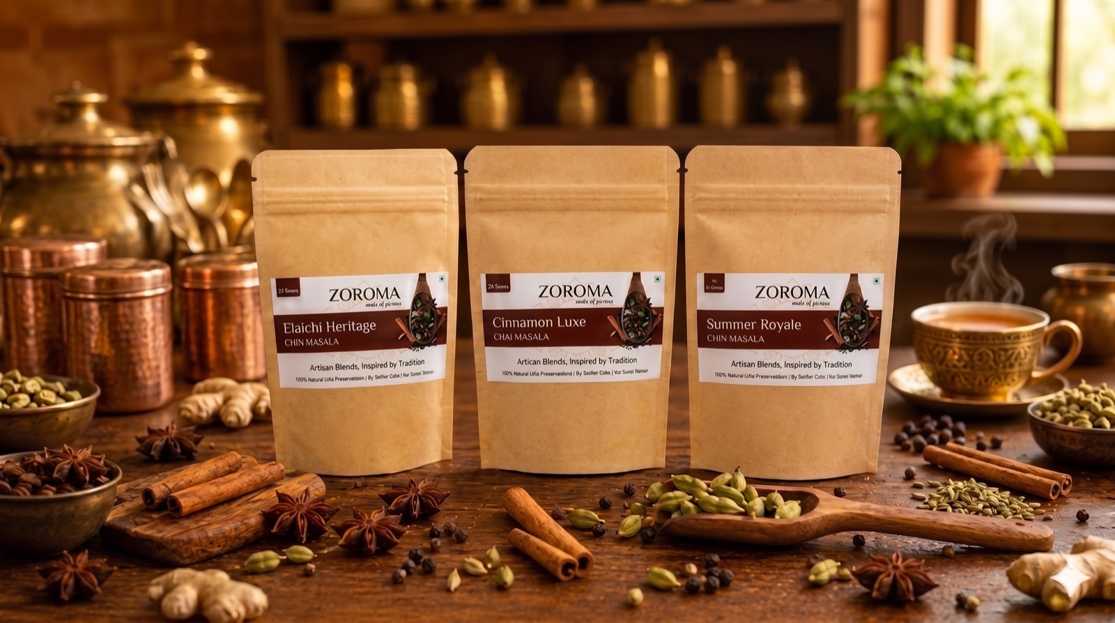 ZOROMA chai masala pouches with whole Indian spices